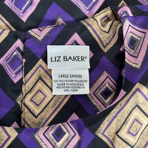 Blouse Top Size Large Purple Tan Geo Diamond Print Short Sleeve Shell Casual Vtg - Picture 8 of 10